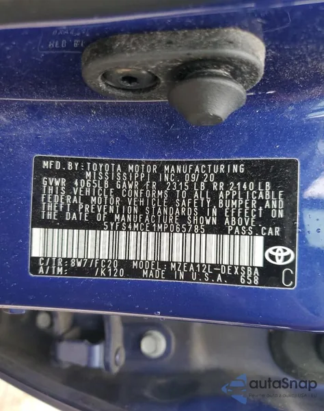 2021 Toyota Corolla Se из США, поврежденный, VIN 5YFS4MCE1MP065785